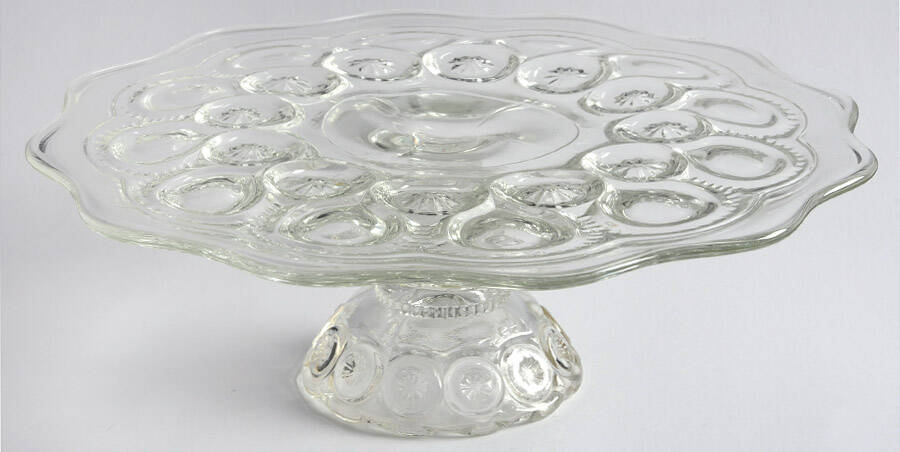 Moon and Star Clear Round Cake Stand by L G Wright Glass-1