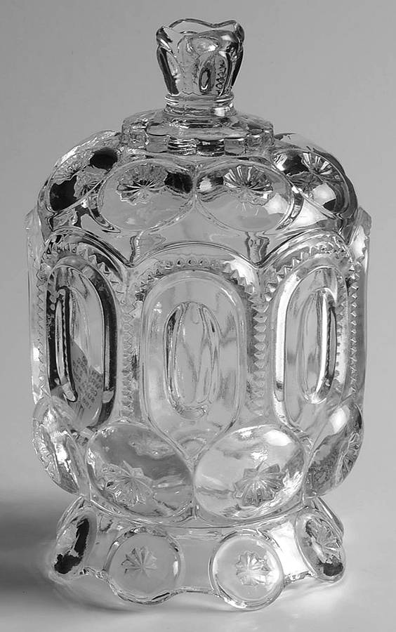 Moon and Star Clear Sugar Bowl & Lid by L G Wright Glass-1