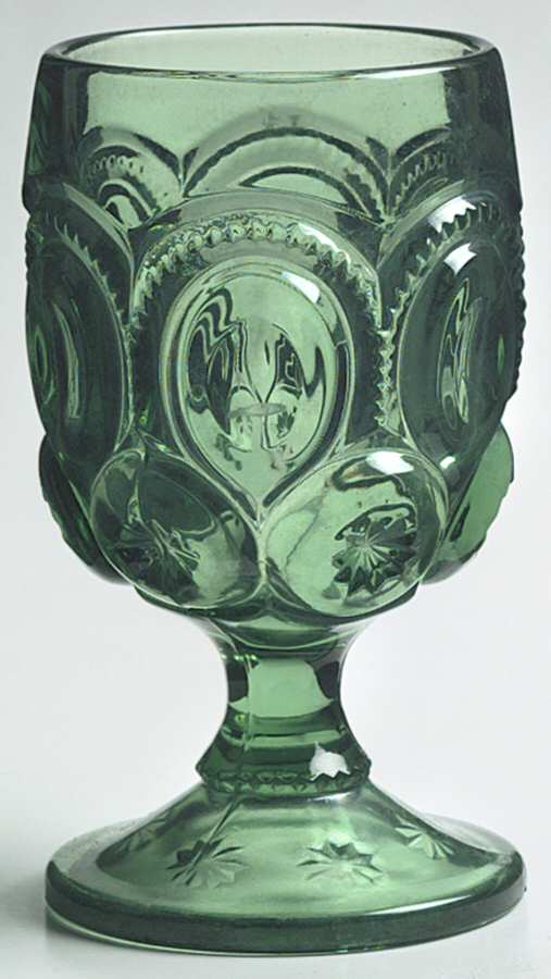 Moon and Star Green Water Goblet by L G Wright Glass-1