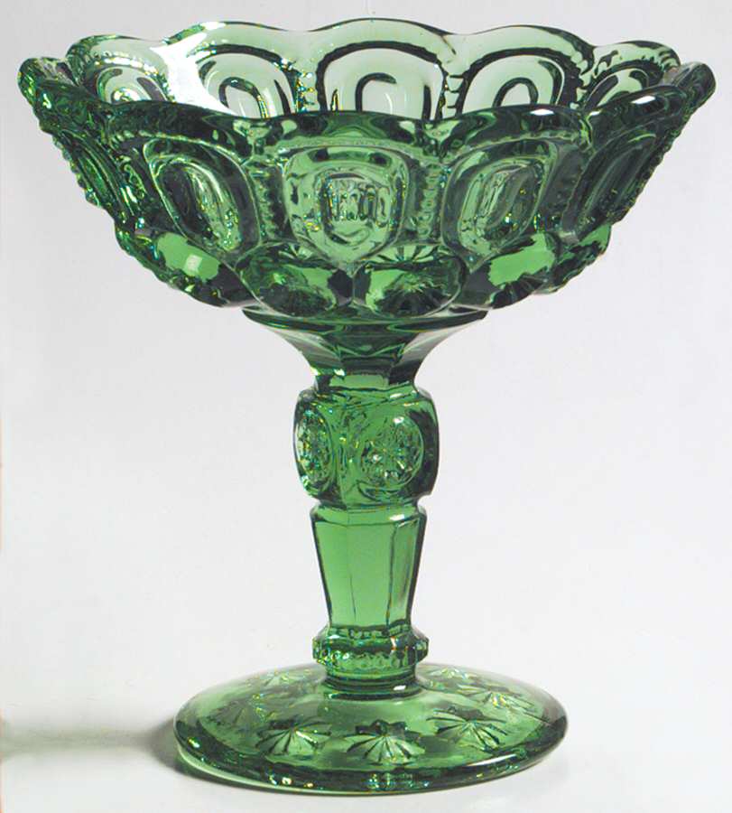 Moon and Star Green Open Footed Tall Jam/Jelly by L G Wright Glass-1