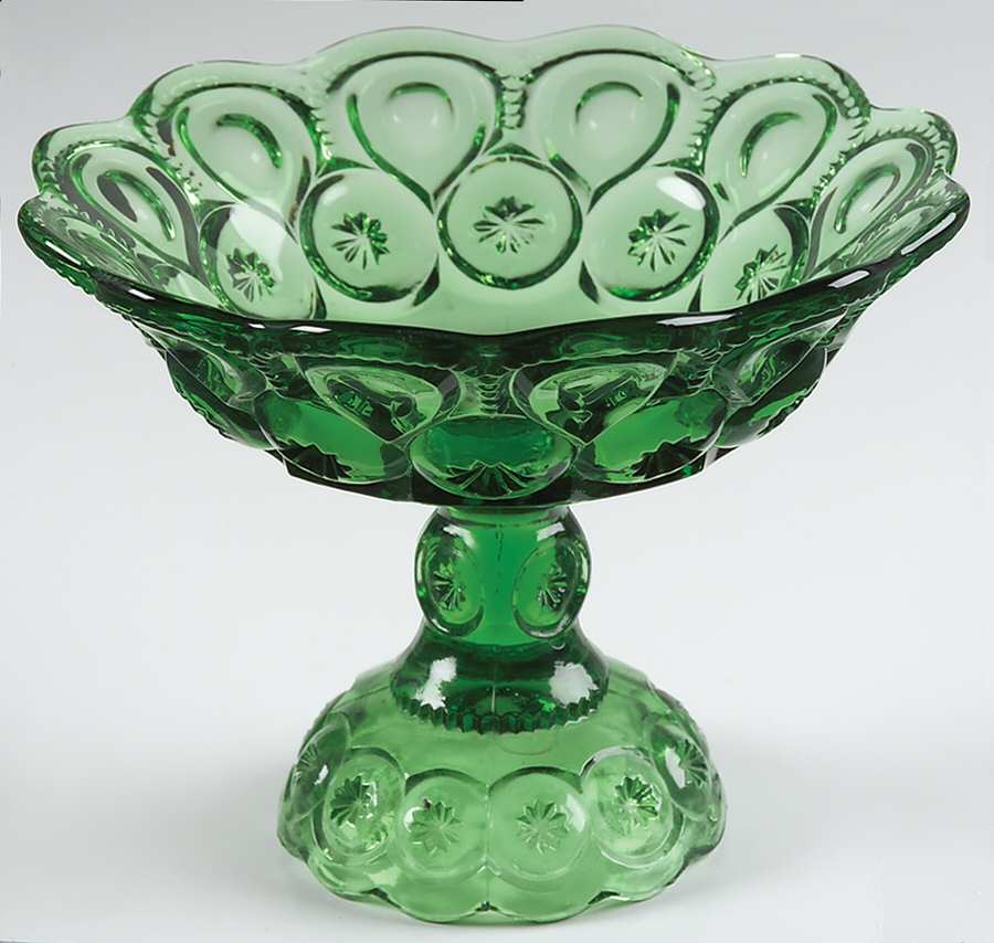 Moon and Star Green 5" Height Open Compote by L G Wright Glass-1