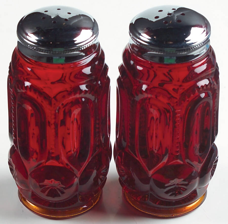Moon and Star Ruby Shaker Set w/Metal Lids by L G Wright Glass-1