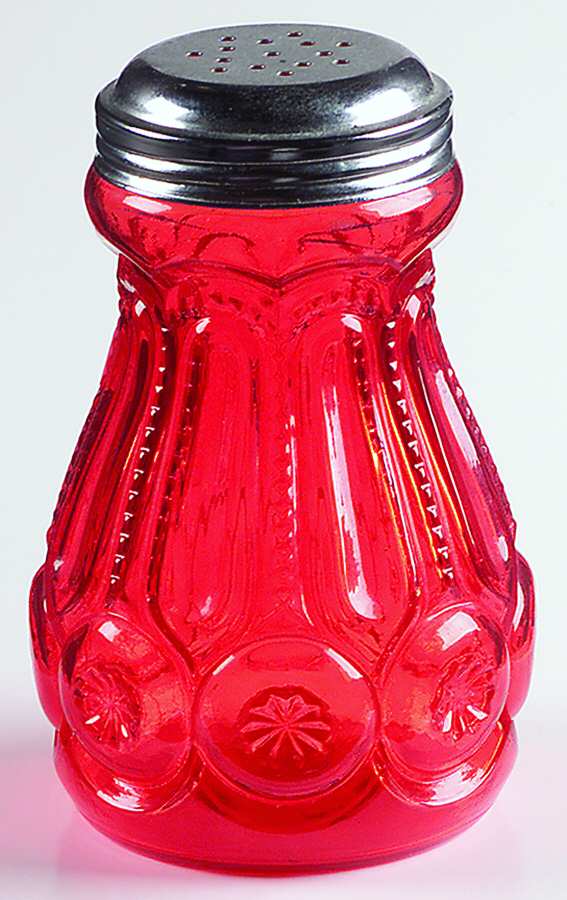 Moon and Star Ruby Sugar Shaker with Stamped Metal Top by L G Wright Glass-1