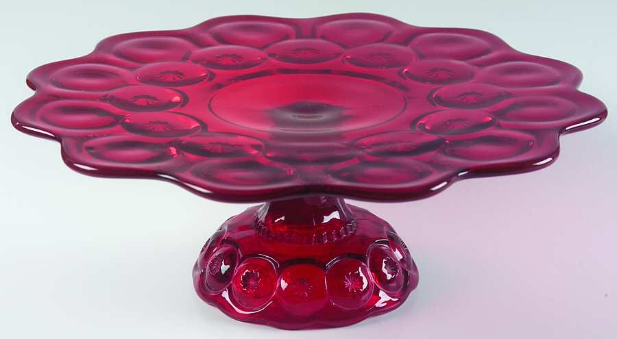 Moon and Star Ruby Low Cake Stand by L G Wright Glass-1
