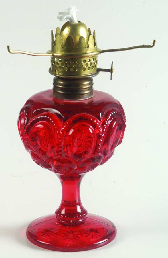 Moon and Star Ruby Mini Oil Lamp, No Globe or Chimney by L G Wright Glass-1