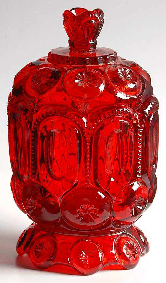 Moon and Star Ruby Footed Sugar Bowl & Lid by L G Wright Glass-1