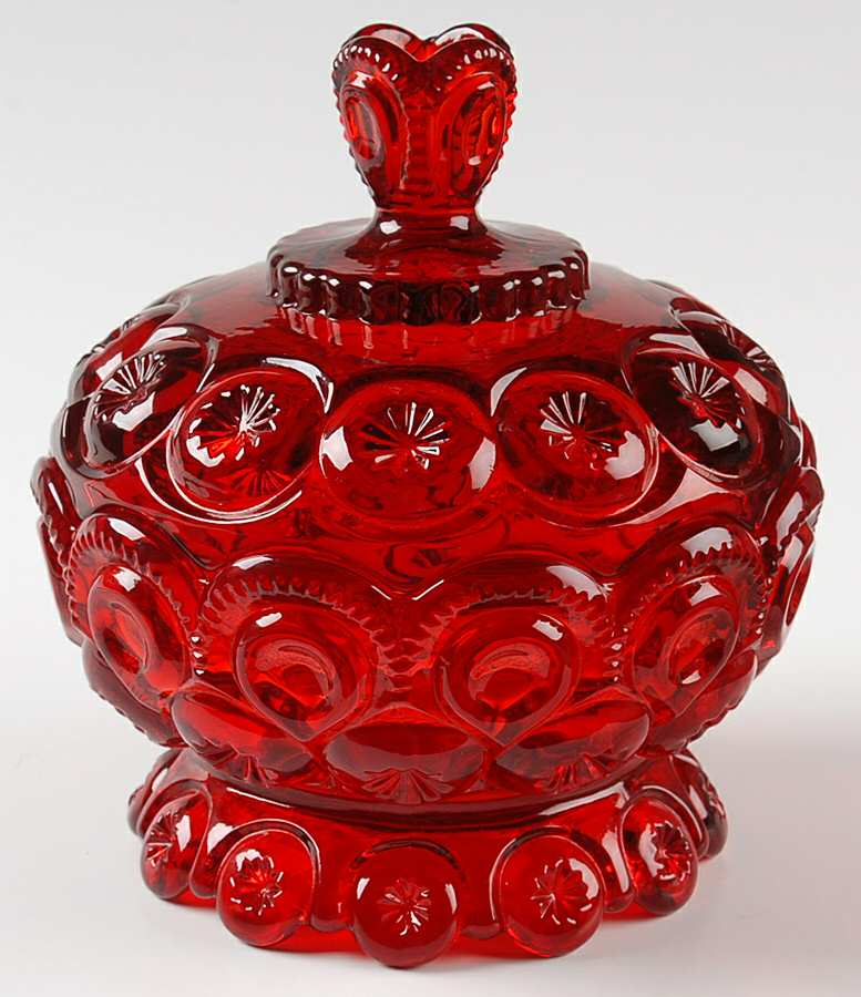 Moon and Star Ruby Round Covered Butter by L G Wright Glass-1