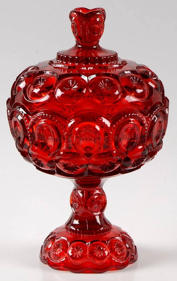 Moon and Star Ruby 10" Compote & Lid by L G Wright Glass-1