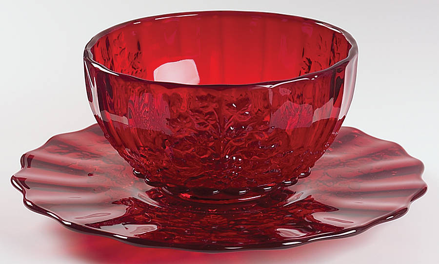 Panel Grape Ruby Punch Bowl with Underplate by L G Wright Glass-1