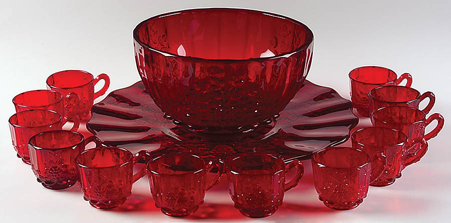 Panel Grape Ruby (14 Piece) Punch Set (Bowl, Underplate, 12 Cups) by L G Wright Glass-1