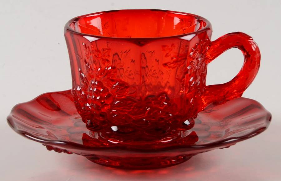 Panel Grape Ruby Cup & Saucer Set by L G Wright Glass-1