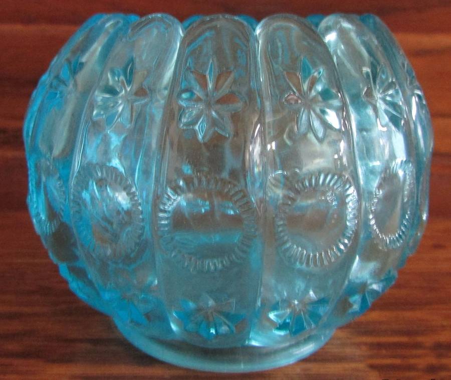 Priscilla Blue Rose Bowl by L G Wright Glass-1