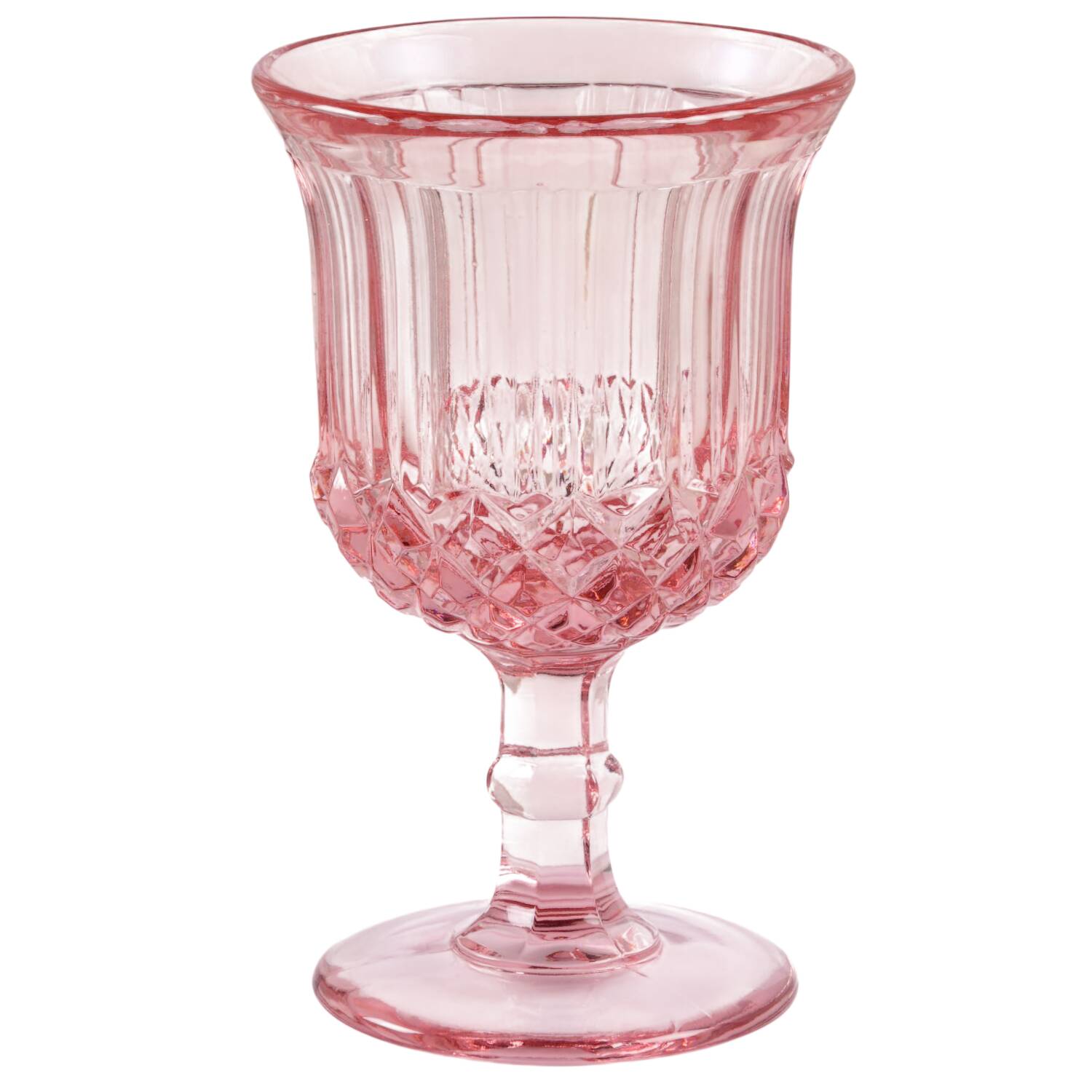 Sawtooth Pink Water Goblet by L G Wright Glass-1
