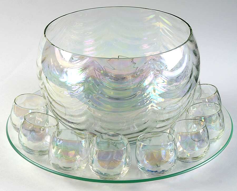 Iridescent Luster (14 Piece) Punch Set (Bowl, Underplate, 12 Cups) by West Virginia Glass Specialty-1
