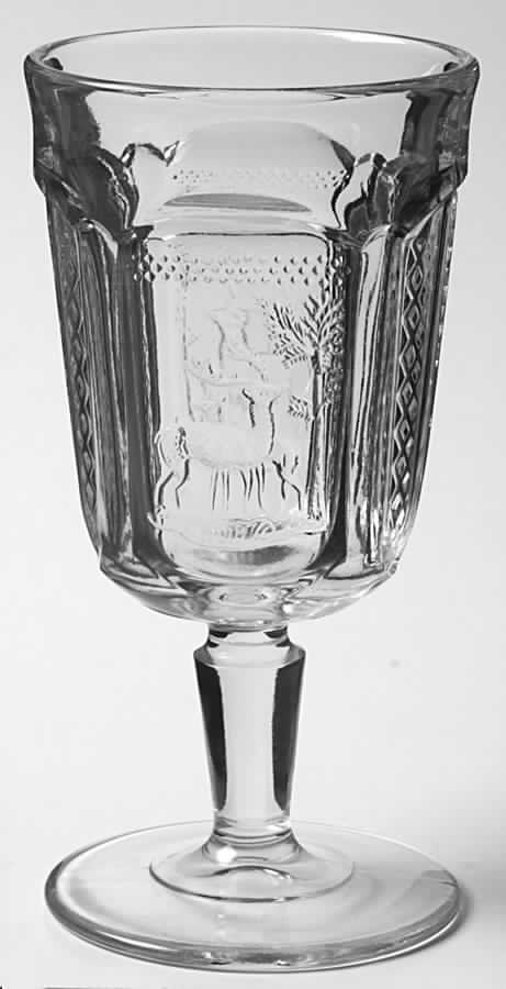 Deer and Pine Water Goblet by L G Wright Glass-1