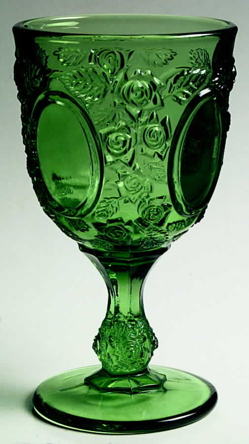 Mirrors and Roses Green Water Goblet by L G Wright Glass-1