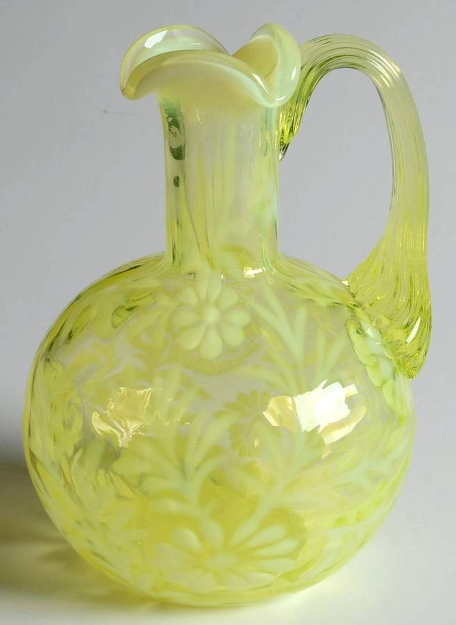 Daisy and Fern Vaseline Cruet No Stopper by L G Wright Glass-1