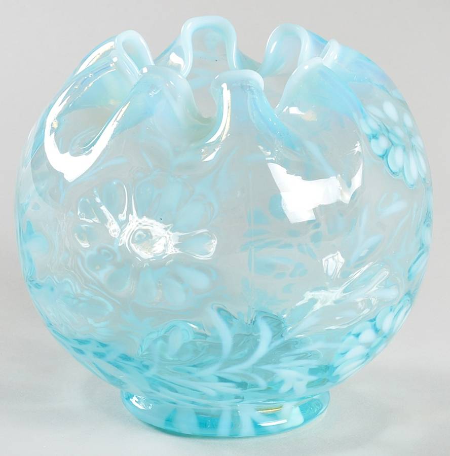 Daisy and Fern Blue 3" Rose Bowl by L G Wright Glass-1
