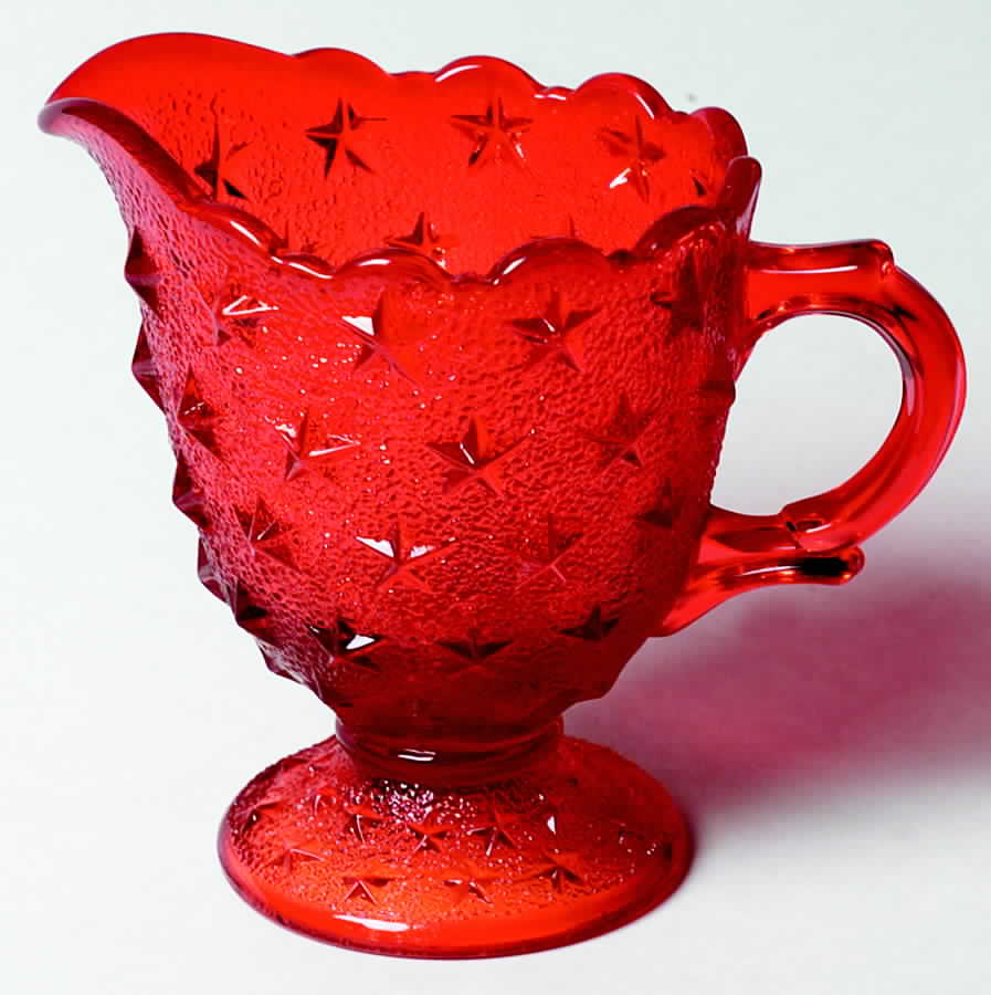 Stippled Star Ruby Creamer by L G Wright Glass-1
