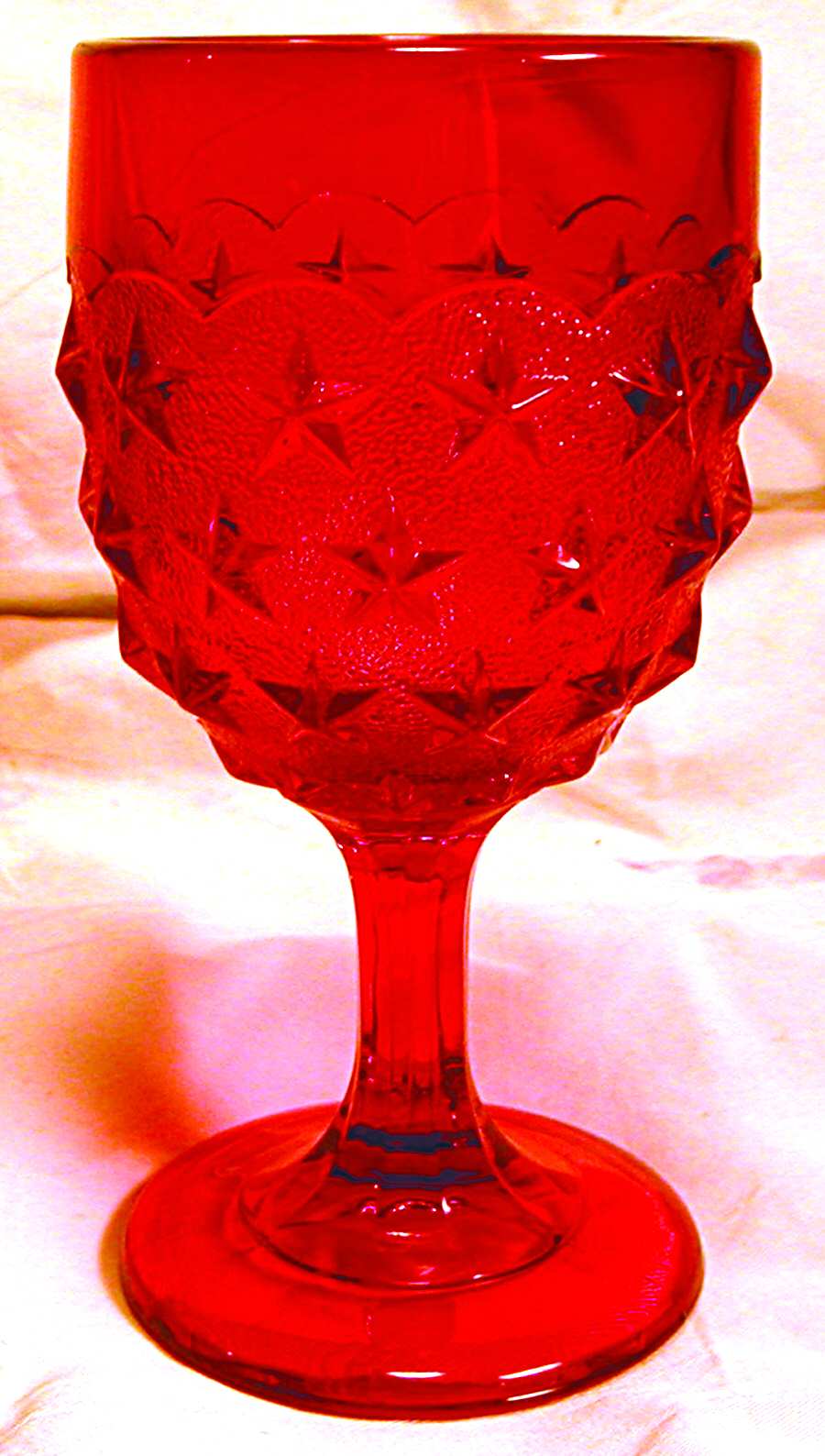 Stippled Star Ruby Water Goblet by L G Wright Glass-1