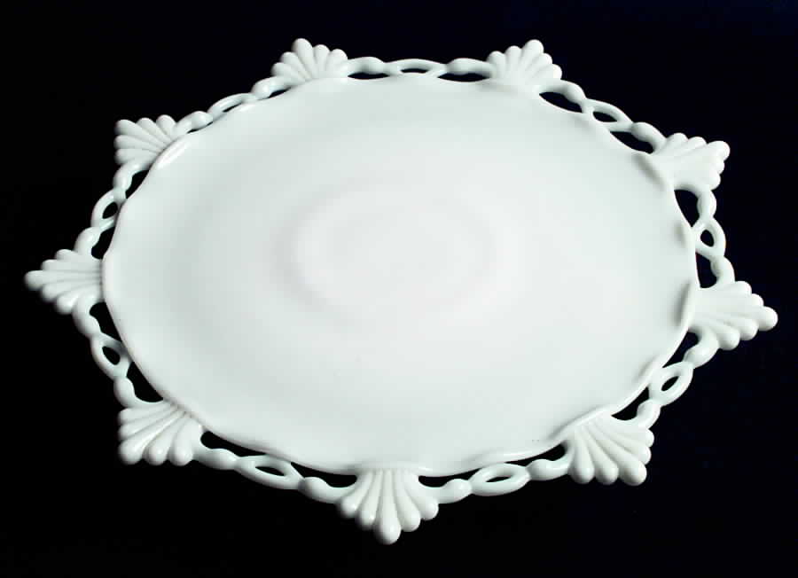 Ring and Petal Milk Glass Footed Cake Plate by Westmoreland-1
