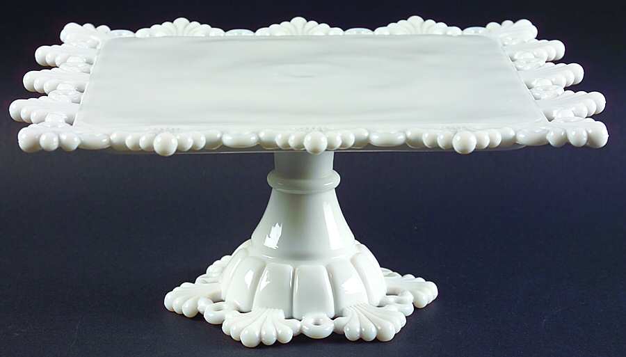 Ring and Petal Milk Glass Square Cake Stand by Westmoreland-1