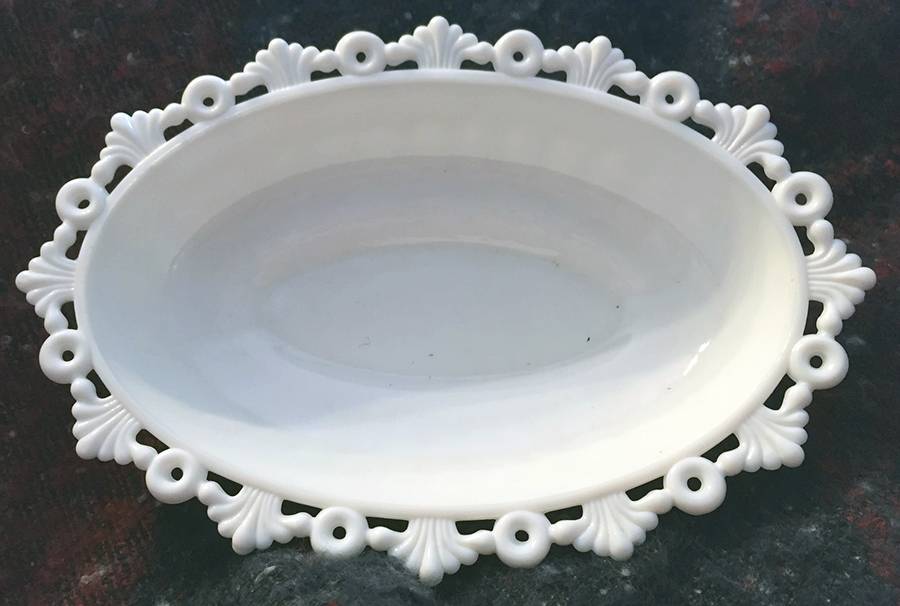 Ring and Petal Milk Glass 8" Oval Bowl by Westmoreland-1