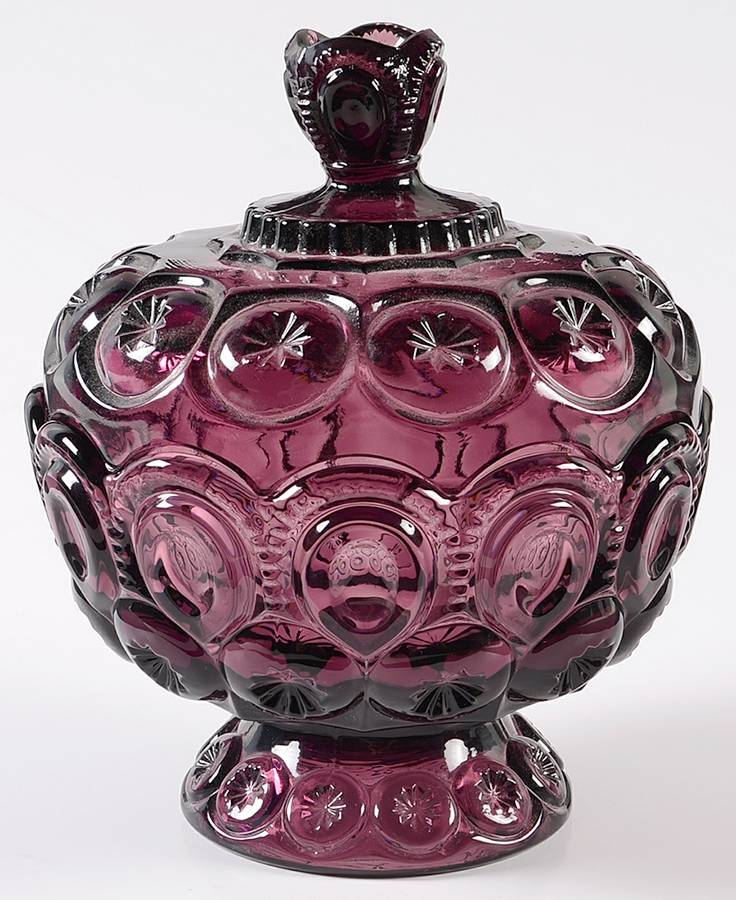 Moon and Star Amethyst 7" Compote & Lid by L G Wright Glass-1