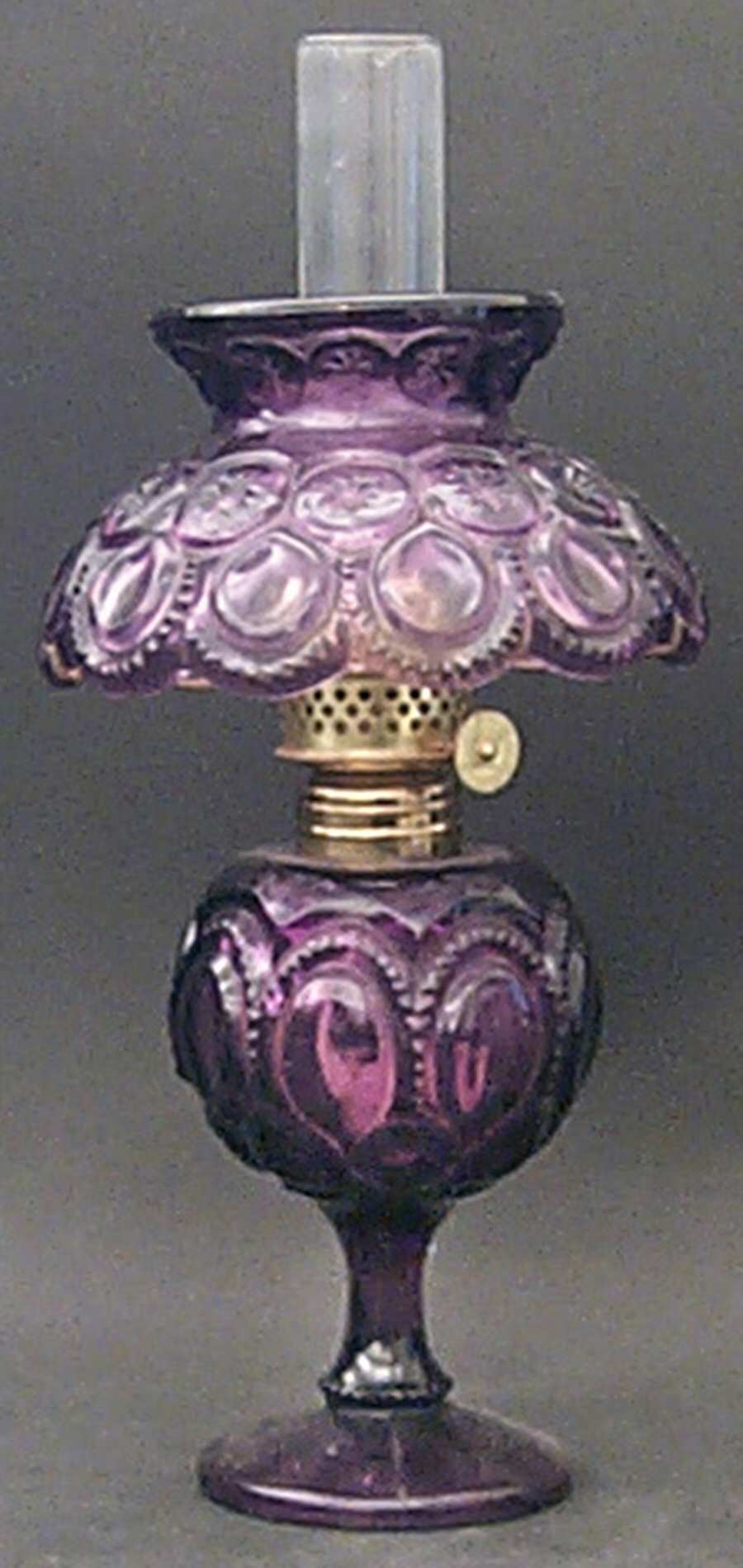 Moon and Star Amethyst Mini Oil Lamp with Globe and Chimney by L G Wright Glass-1