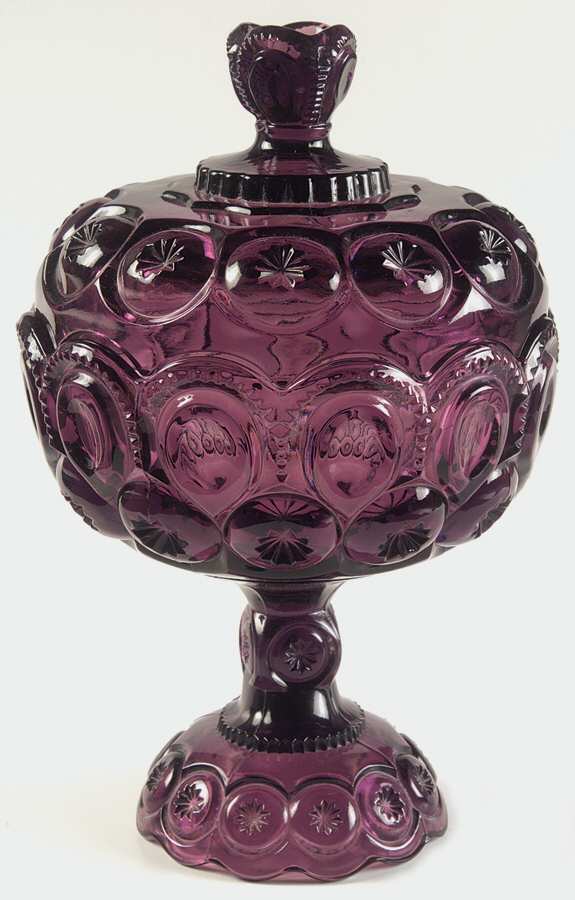 Moon and Star Amethyst 10" Compote & Lid by L G Wright Glass-1