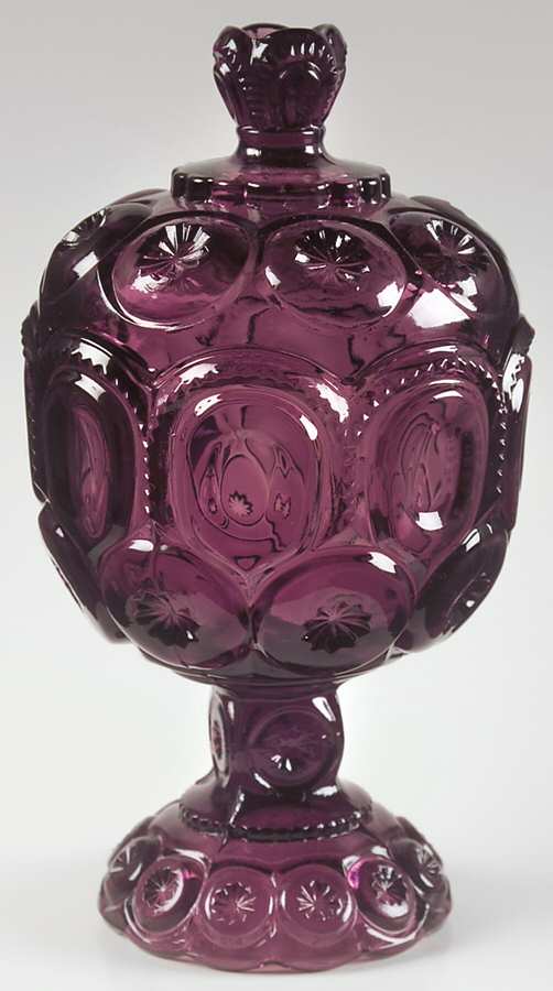 Moon and Star Amethyst 8" Compote & Lid by L G Wright Glass-1