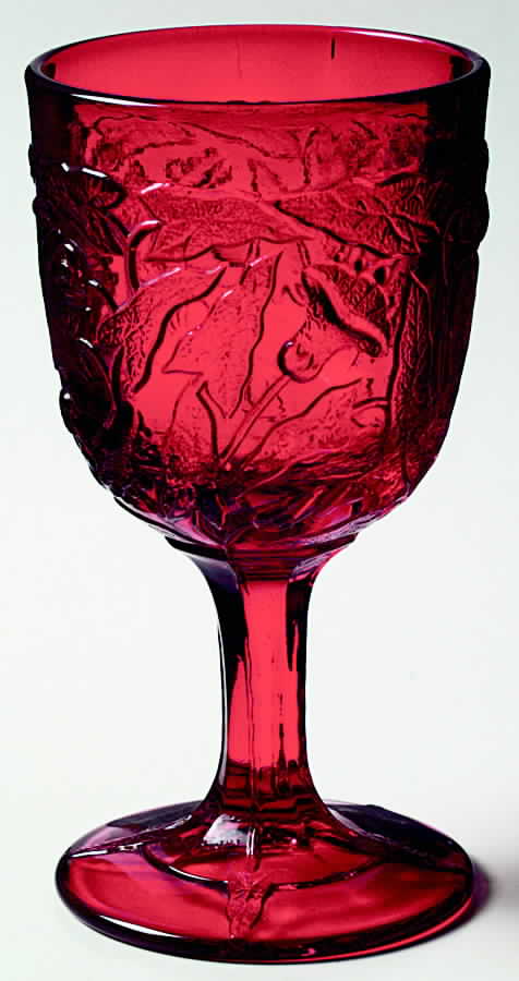 Morning Glory Ruby Water Goblet by L G Wright Glass-1