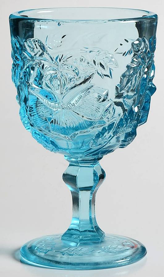 Wild Rose Blue Wine Glass by L G Wright Glass-1