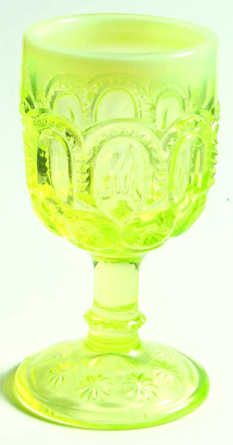 Moon and Star Vaseline Opalescent Wine Glass by L G Wright Glass-1