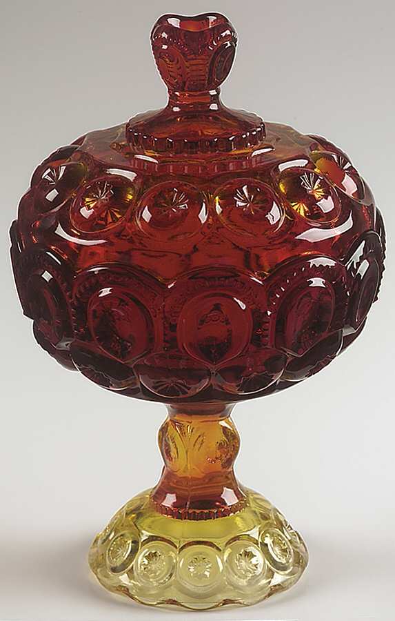 Moon and Star Amberina 10" Compote & Lid by L G Wright Glass-1