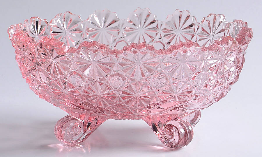 Daisy and Button Pink 4-Toed Oval Bowl by L G Wright Glass-1
