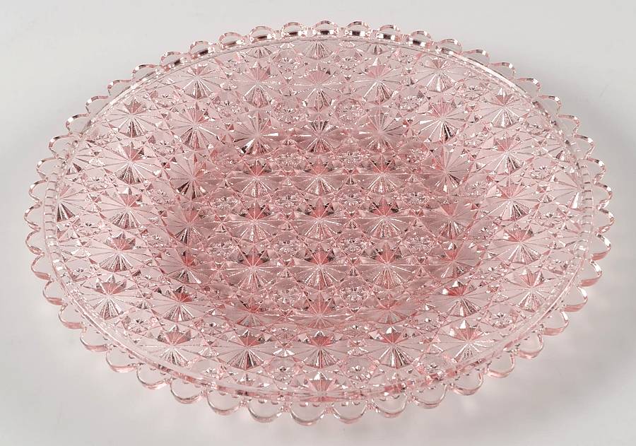 Daisy and Button Pink Dinner Plate by L G Wright Glass-1