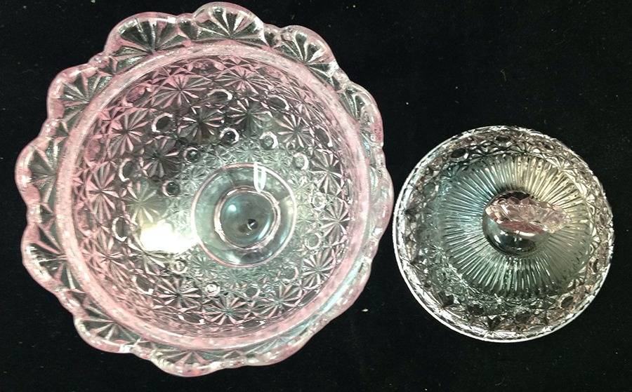 Daisy and Button Pink Compote & Lid by L G Wright Glass-1