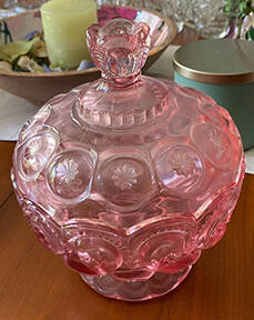 Moon and Star Pink Candy Dish & Lid by L G Wright Glass-1