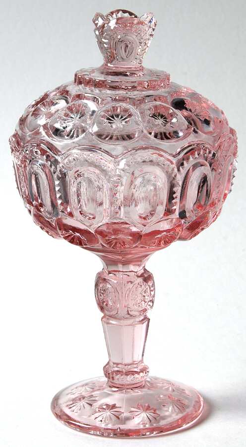 Moon and Star Pink Tall Footed Covered Jam/Jelly by L G Wright Glass-1