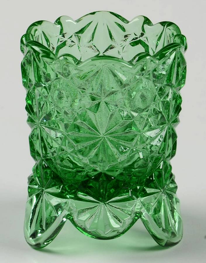 Daisy and Button Green Toothpick Holder by L G Wright Glass-1