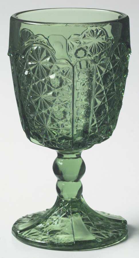 Daisy and Button Green Water Goblet by L G Wright Glass-1