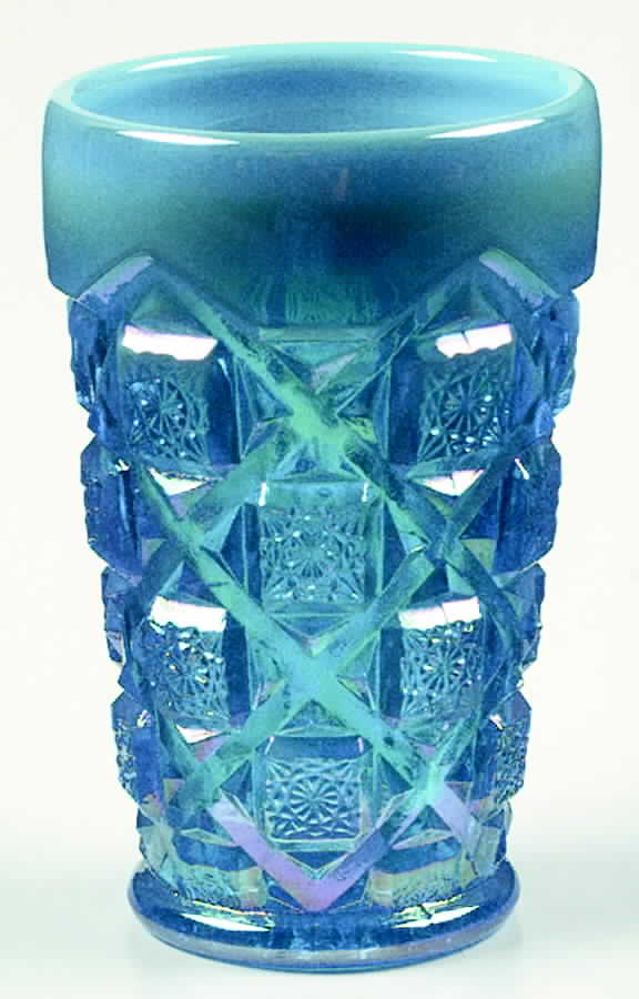 Old Quilt Electric Blue Opalescent Flat Juice Glass by Westmoreland-1