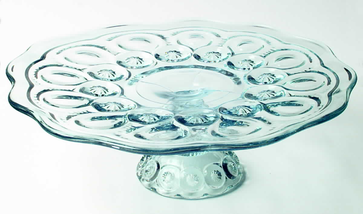 Moon and Star-Light Blue Round Cake Stand by L G Wright Glass-1