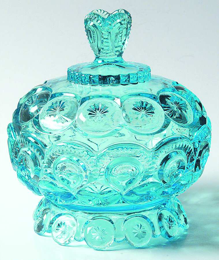 Moon and Star-Light Blue Round Covered Butter by L G Wright Glass-1
