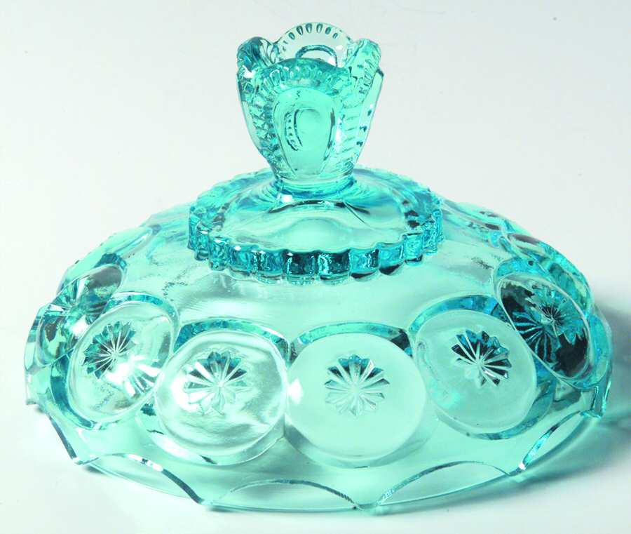 Moon and Star-Light Blue Lid for Round Butter by L G Wright Glass-1