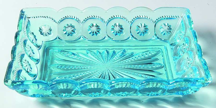 Moon and Star-Light Blue 8" Rectangular Relish by L G Wright Glass-1