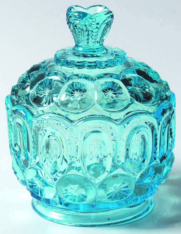 Moon and Star-Light Blue Sugar Bowl & Lid by L G Wright Glass-1