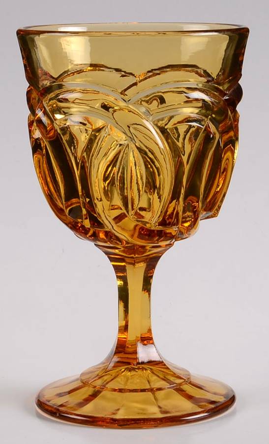Double Ring Amber Water Goblet by L G Wright Glass-1