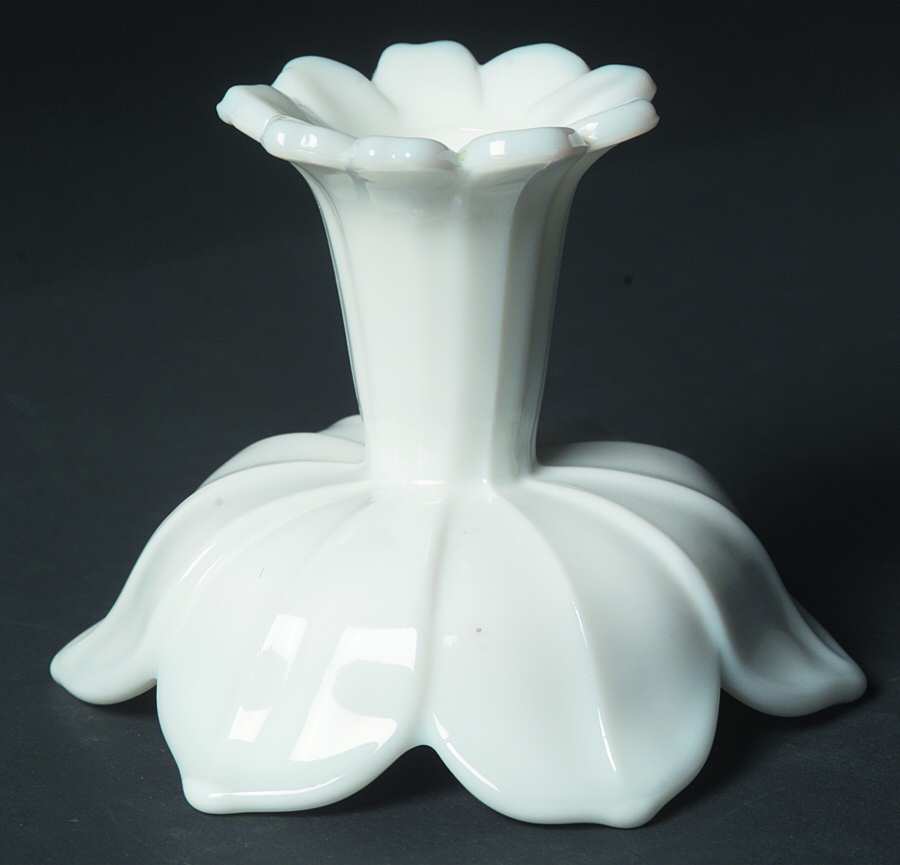 Lotus Milk Glass Single Light Candlestick by Westmoreland-1